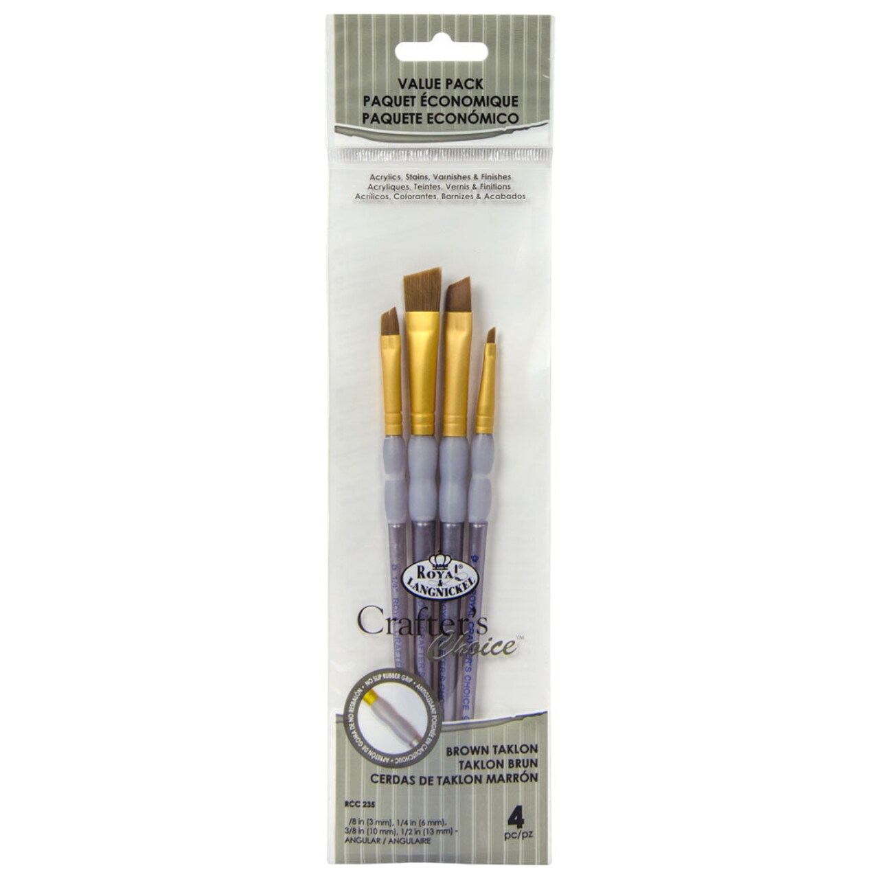 RCC 235 | Crafter's Choice™ 4pc Brown Taklon Angular Brush Set